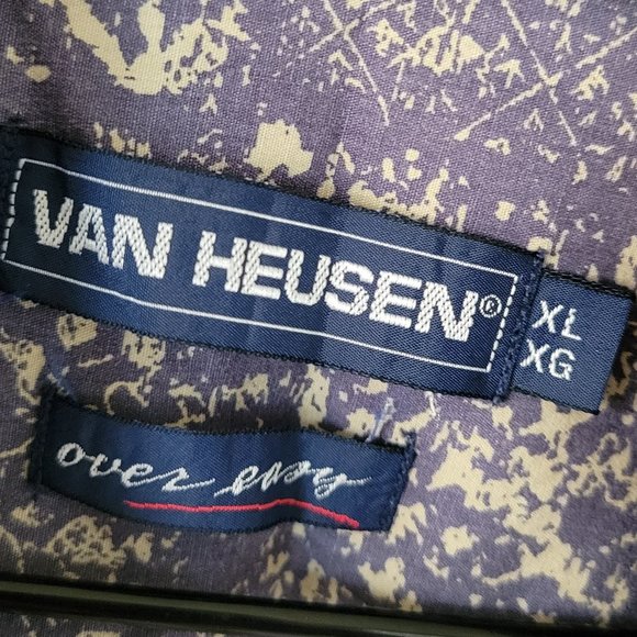 Van Heusen Over-Easy Blue Gray Bandana Print Hawaiian Shirt Size XL - Picture 2 of 8